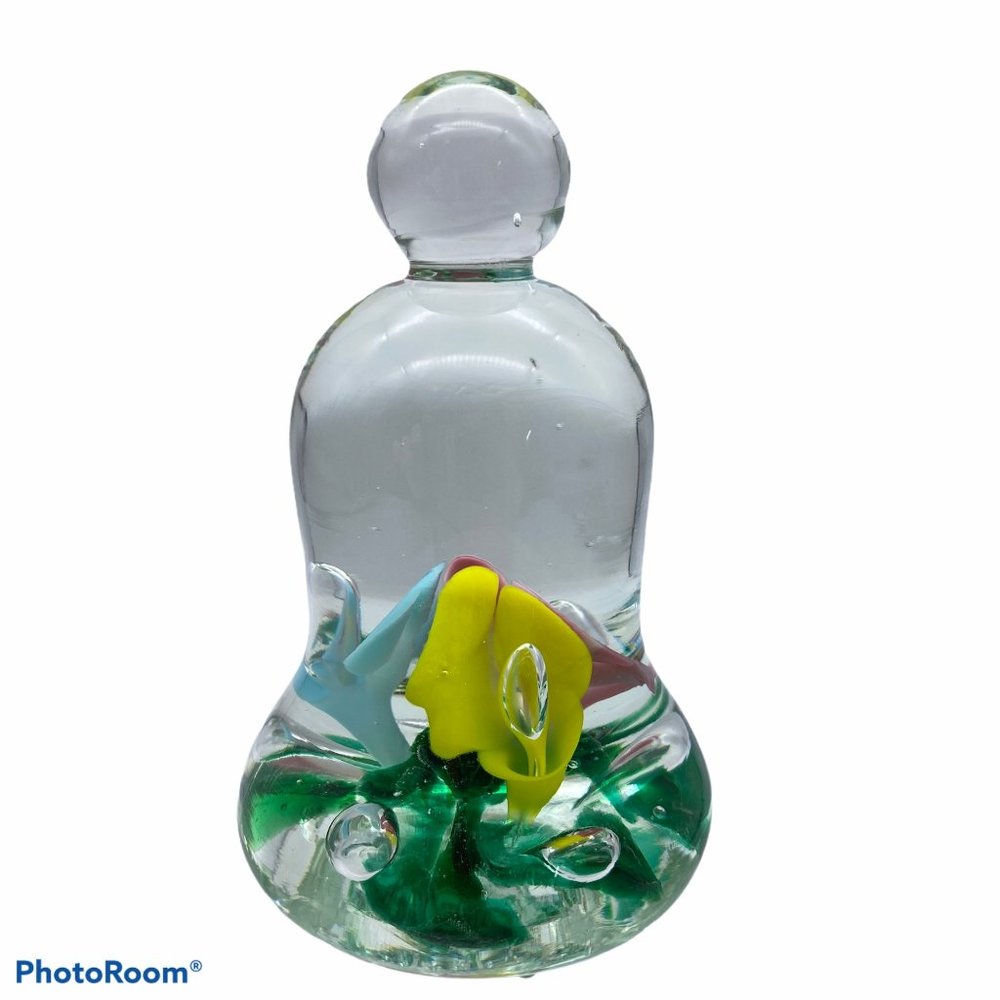 Joe St Clair art glass bell flower paperweight
